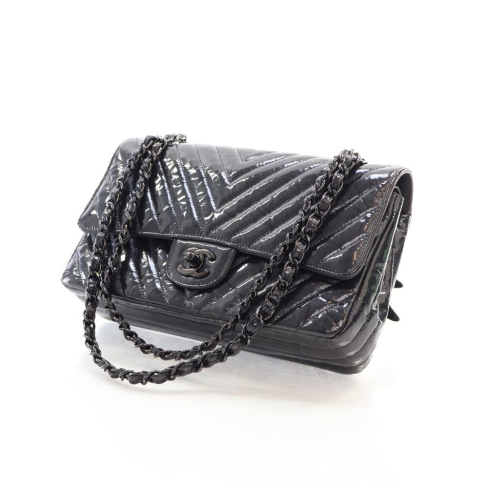 Black Leather Chanel Flap Bag