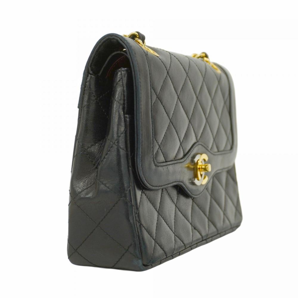 Black Leather Chanel Flap Bag