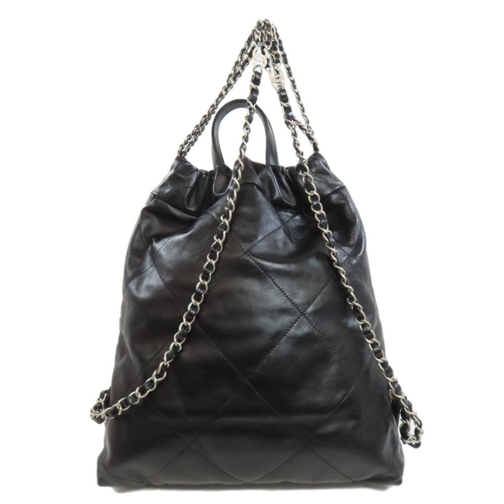 Black Leather Chanel Backpack