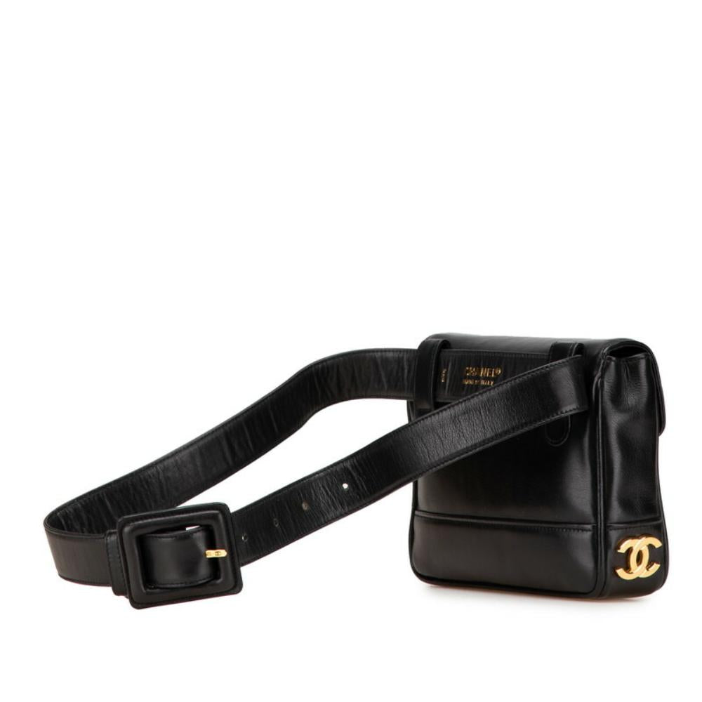 Black Leather Chanel Shoulder Bag
