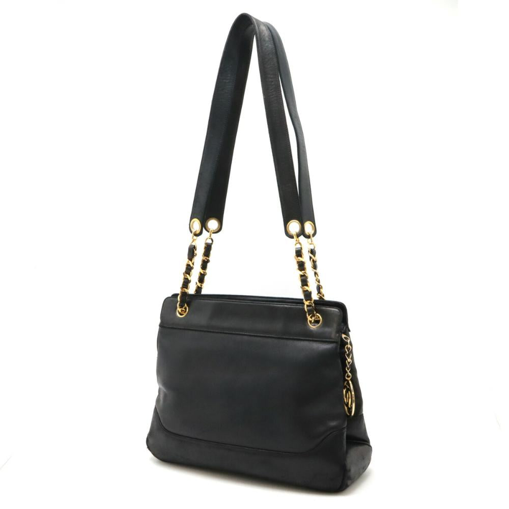 Black Leather Chanel Shoulder Bag