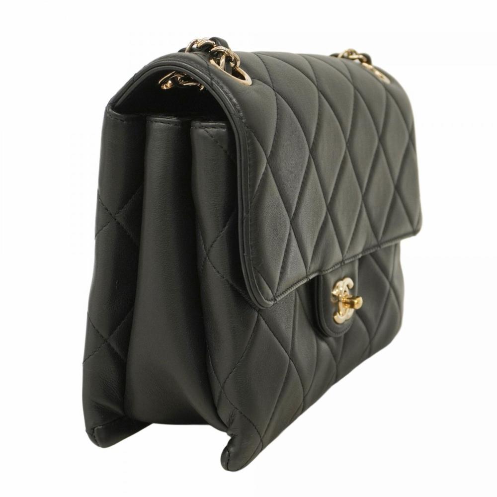 Black Leather Chanel Shoulder Bag