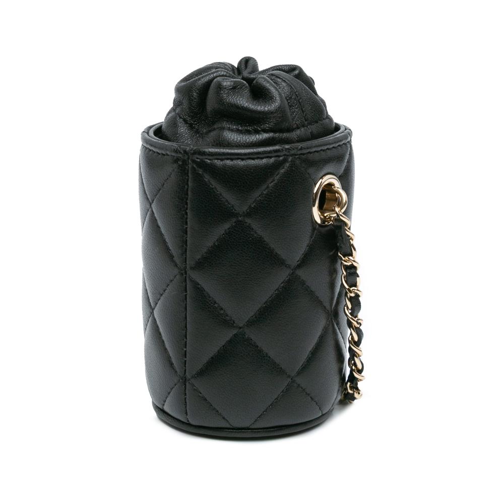 Black Leather Chanel Bucket Bag
