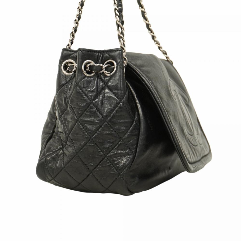 Black Leather Chanel Shoulder Bag