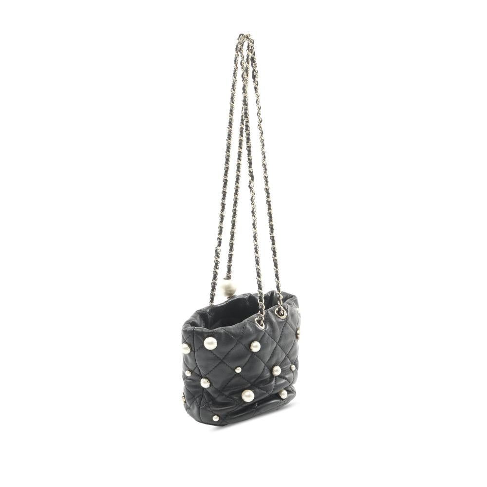 Black Leather Chanel Bucket Bag