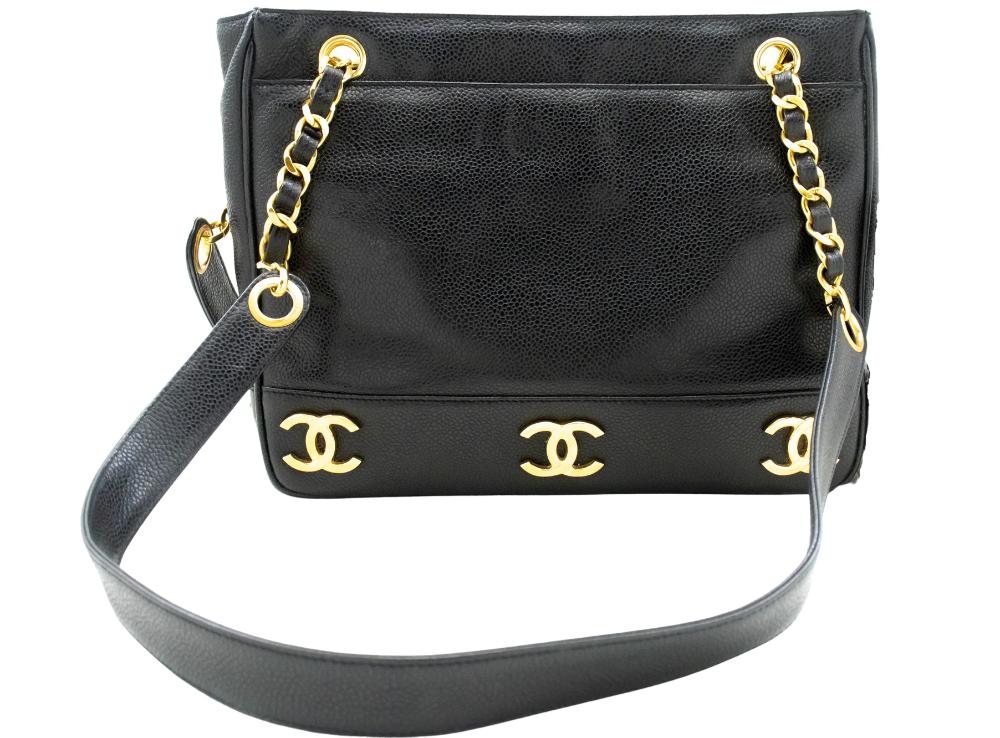 Black Leather Chanel Shoulder Bag