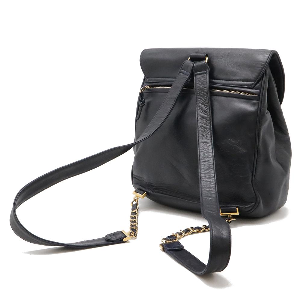 Black Leather Chanel Backpack