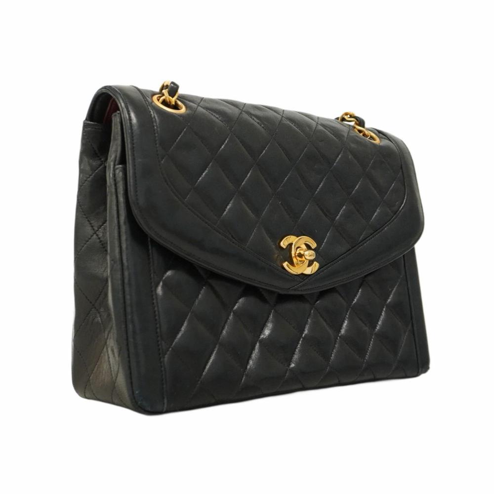 Black Leather Chanel Shoulder Bag