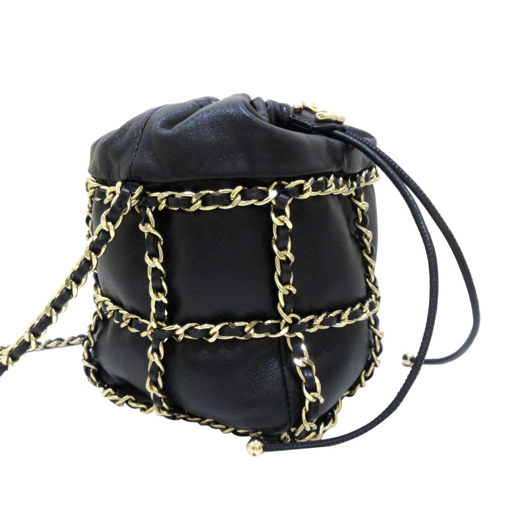 Black Leather Chanel Bucket Bag