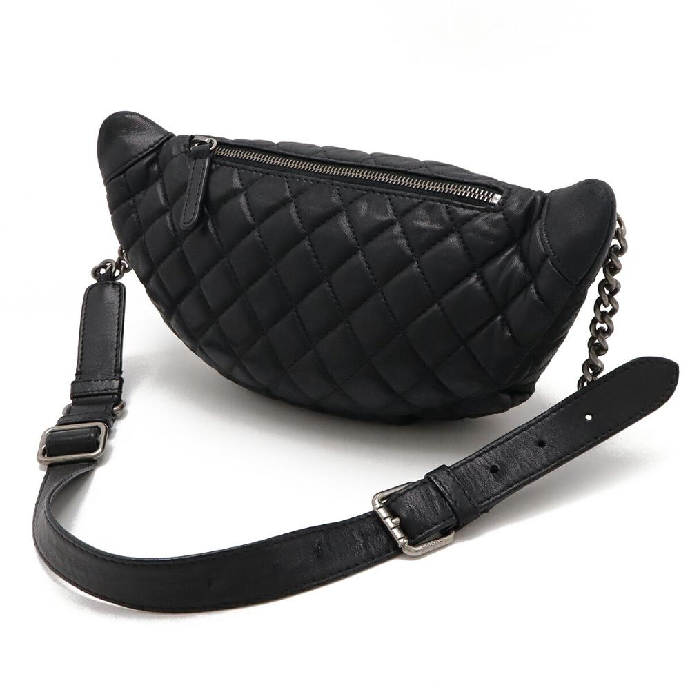 Black Leather Chanel Belt Bag