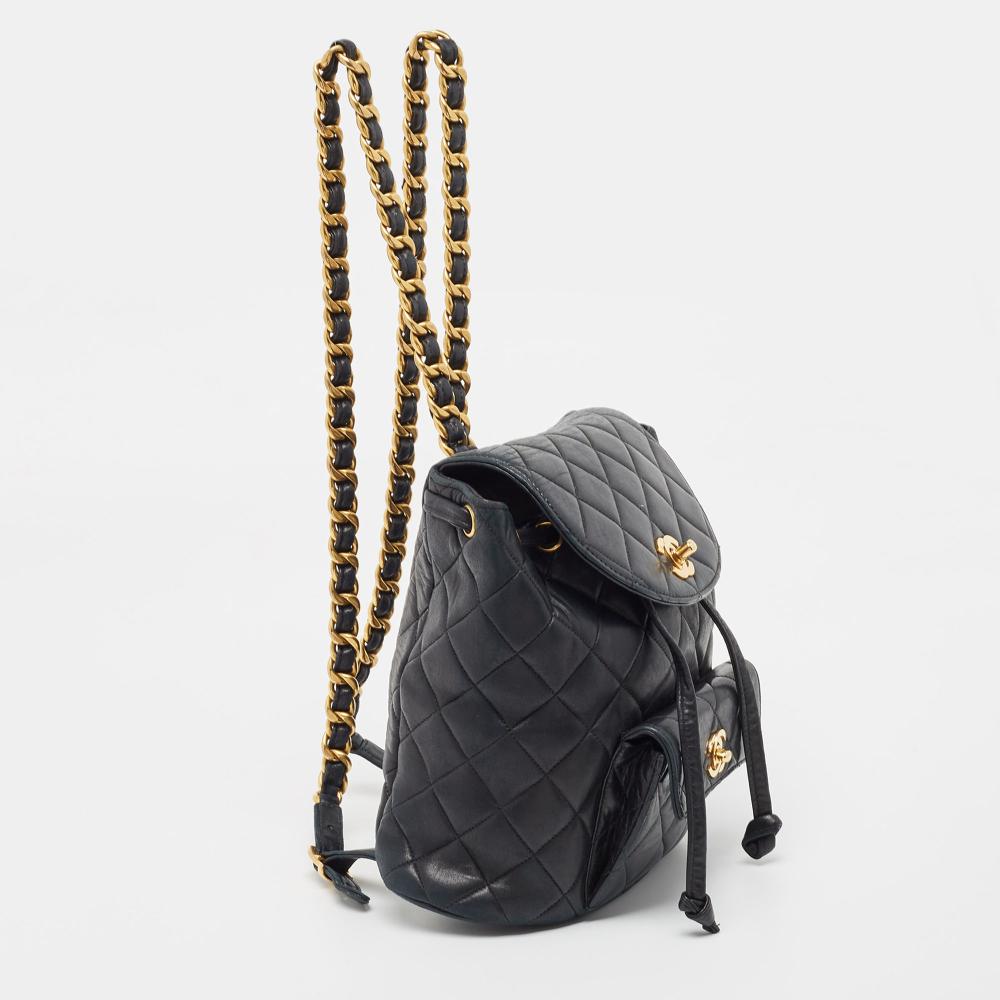 Black Leather Chanel Backpack