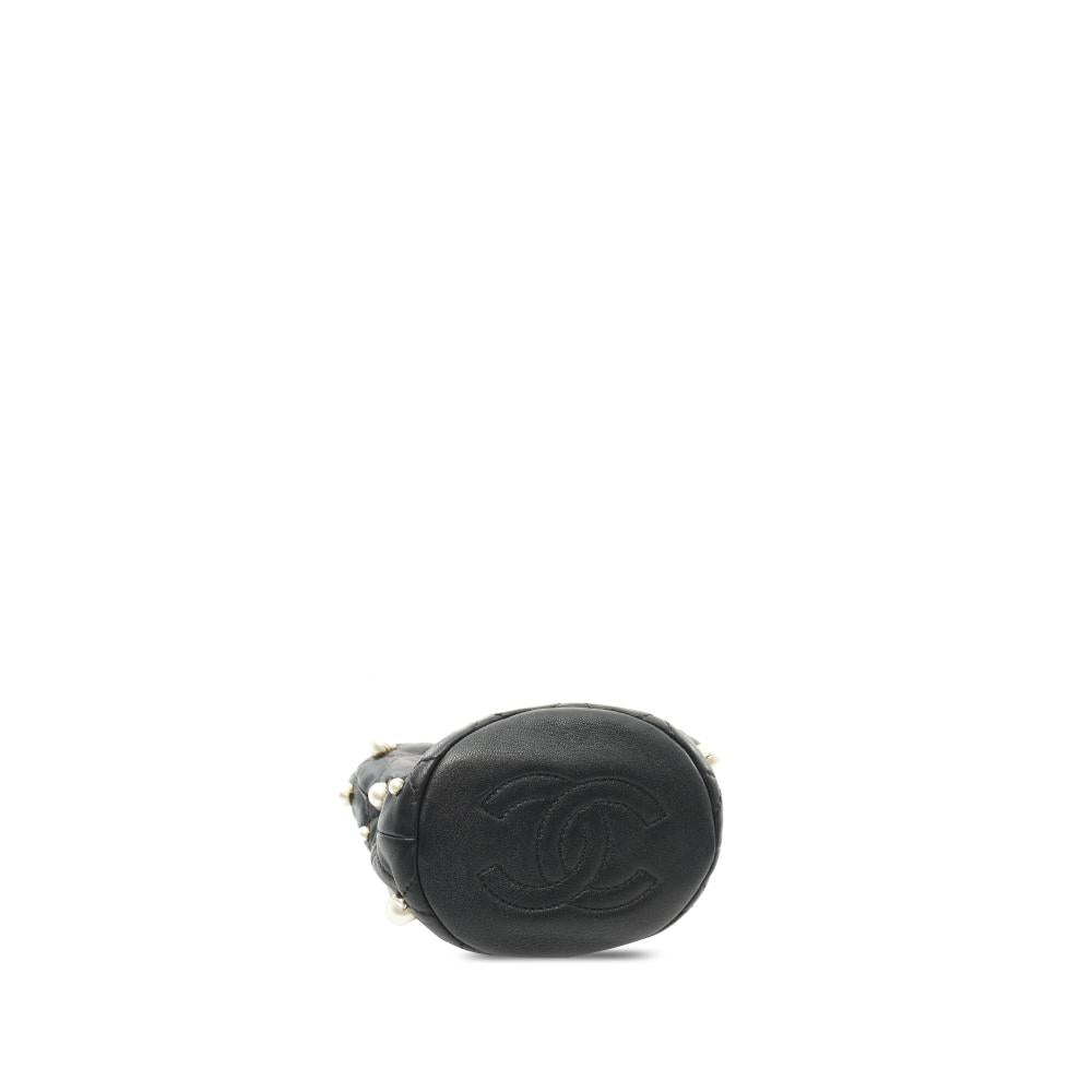 Black Leather Chanel Bucket Bag