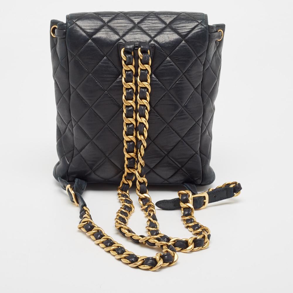 Black Leather Chanel Backpack
