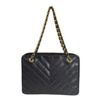 Black Leather Chanel Shoulder Bag
