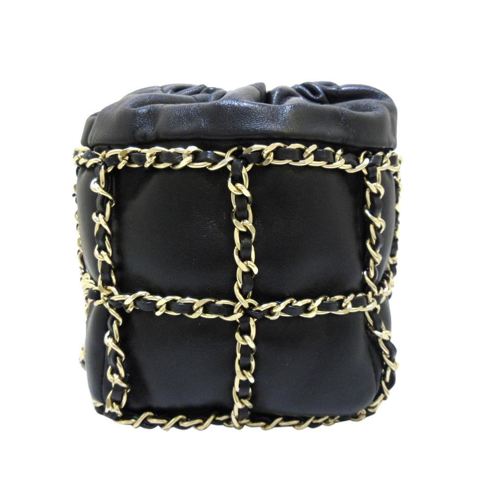 Black Leather Chanel Bucket Bag