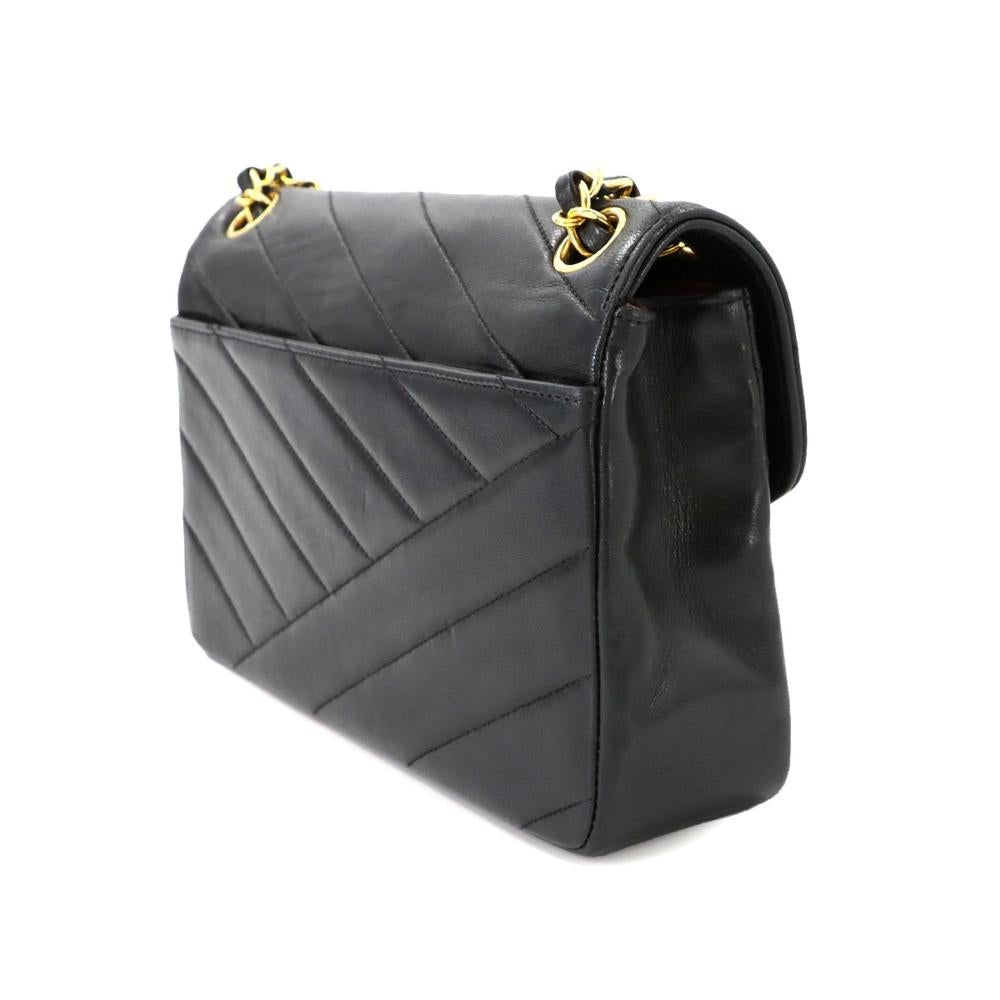 Black Leather Chanel Shoulder Bag