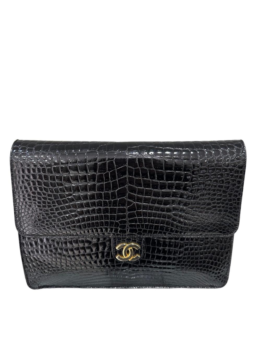 Black Leather Chanel Shoulder Bag