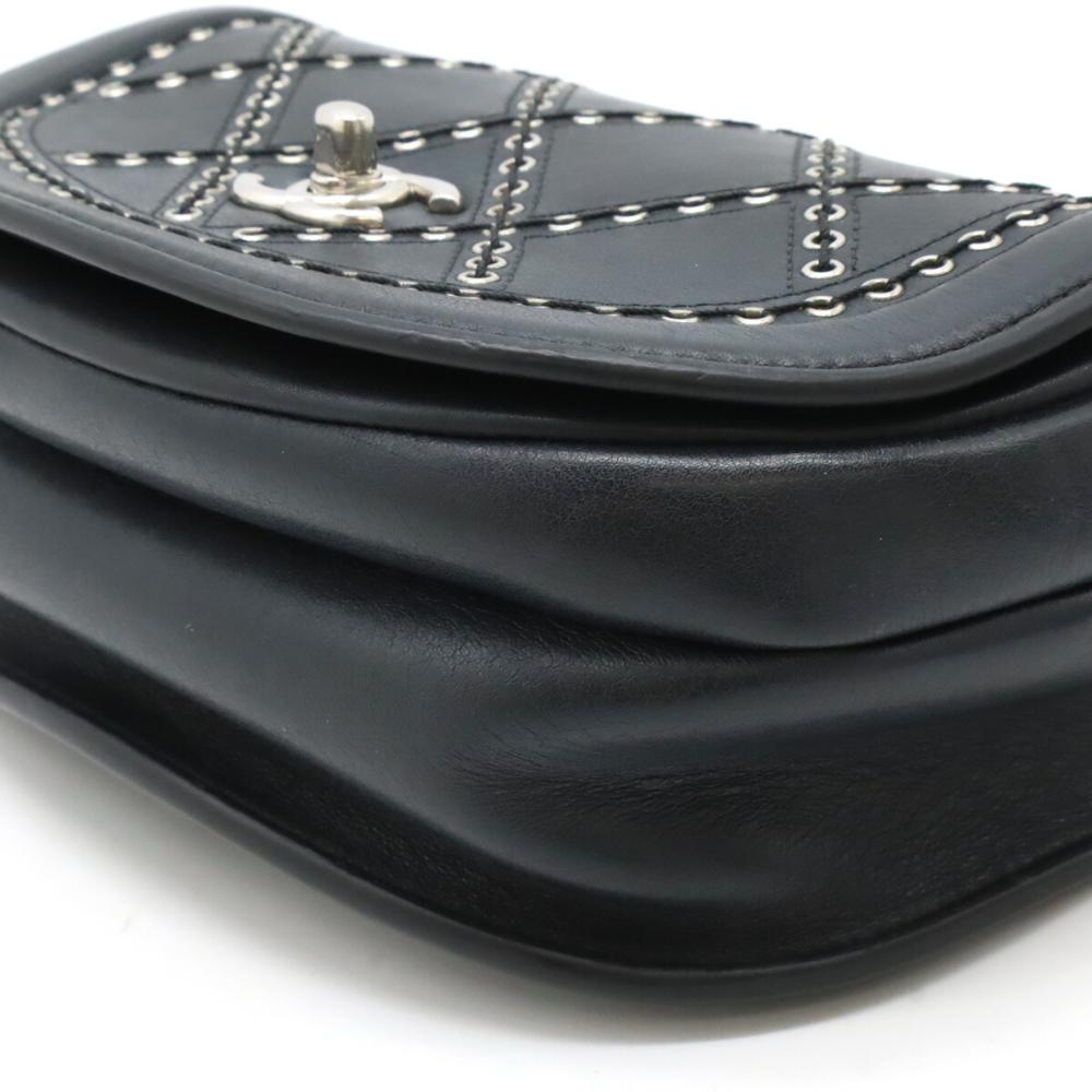 Black Leather Chanel Shoulder Bag