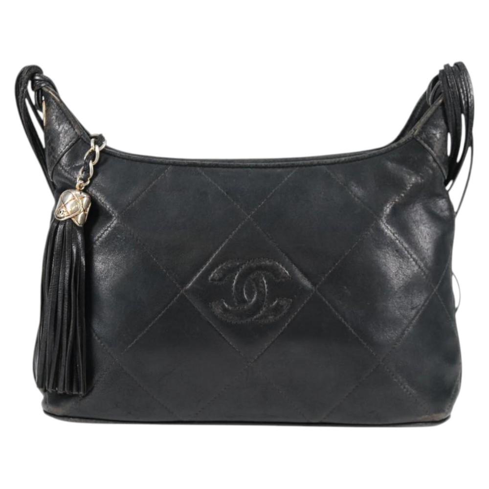 Black Leather Chanel Shoulder Bag
