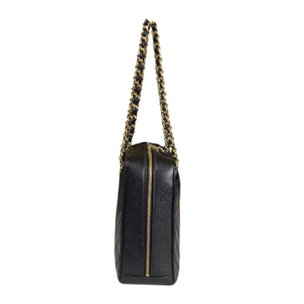 Black Leather Chanel Shoulder Bag