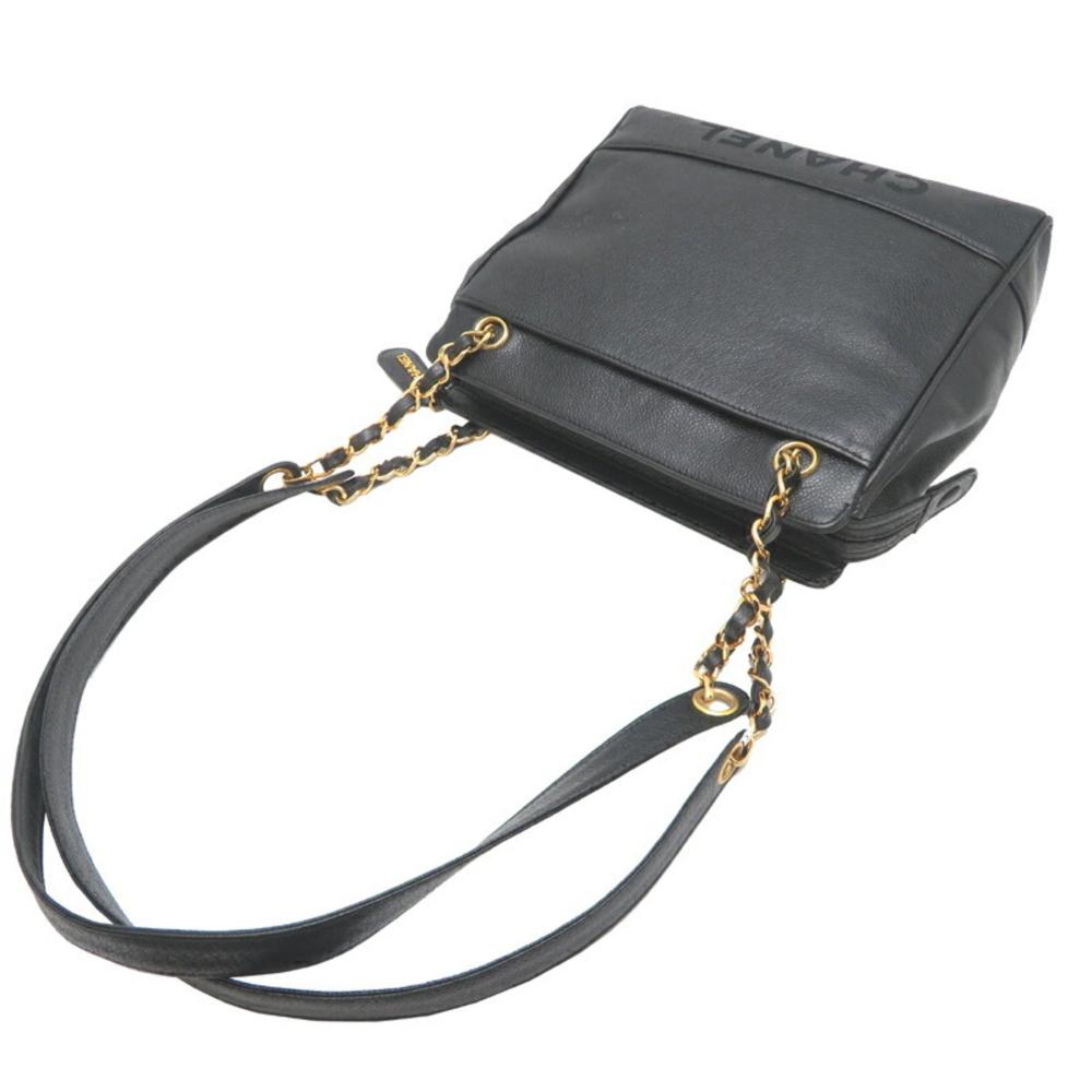 Black Leather Chanel Shoulder Bag