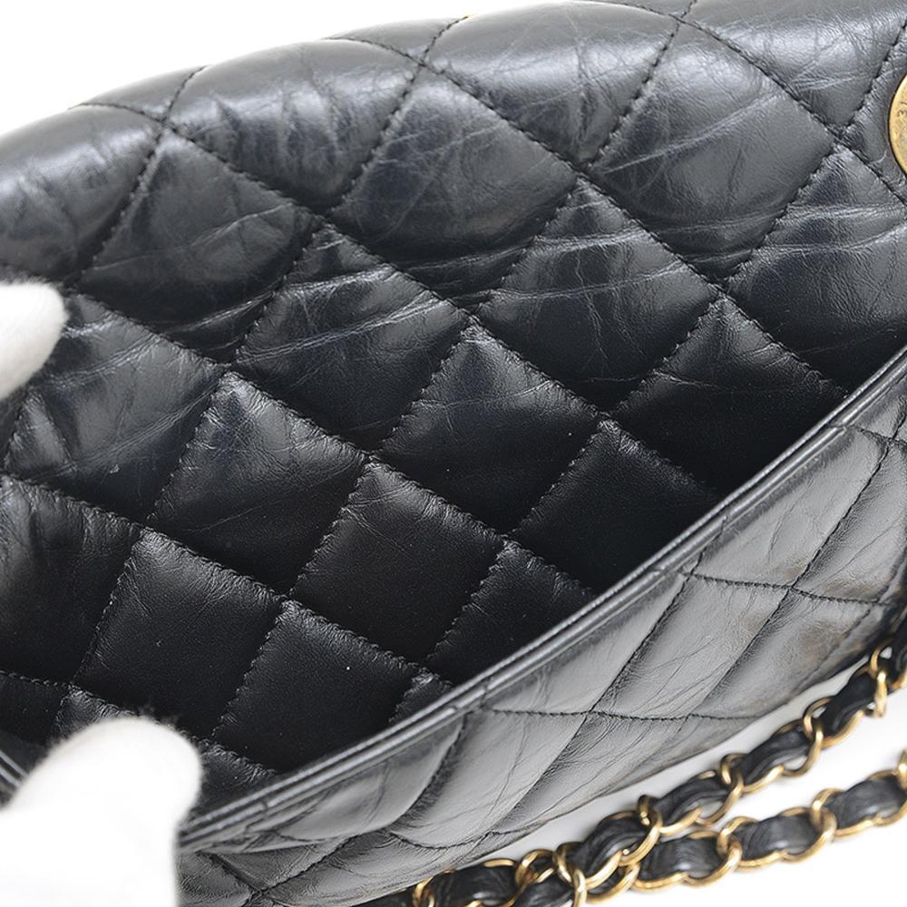 Black Leather Chanel Shoulder Bag
