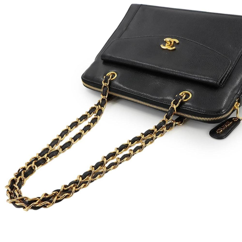 Black Leather Chanel Shoulder Bag
