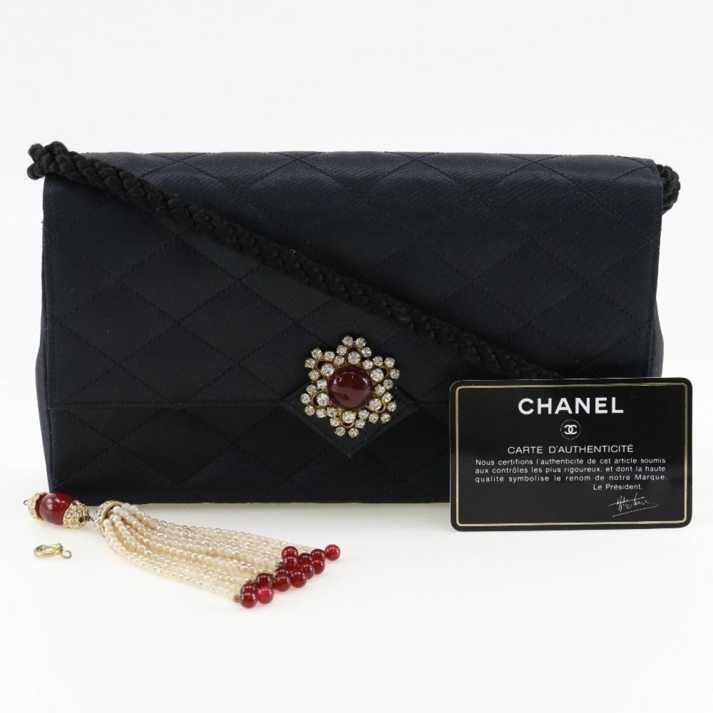 Black Satin Chanel Shoulder Bag