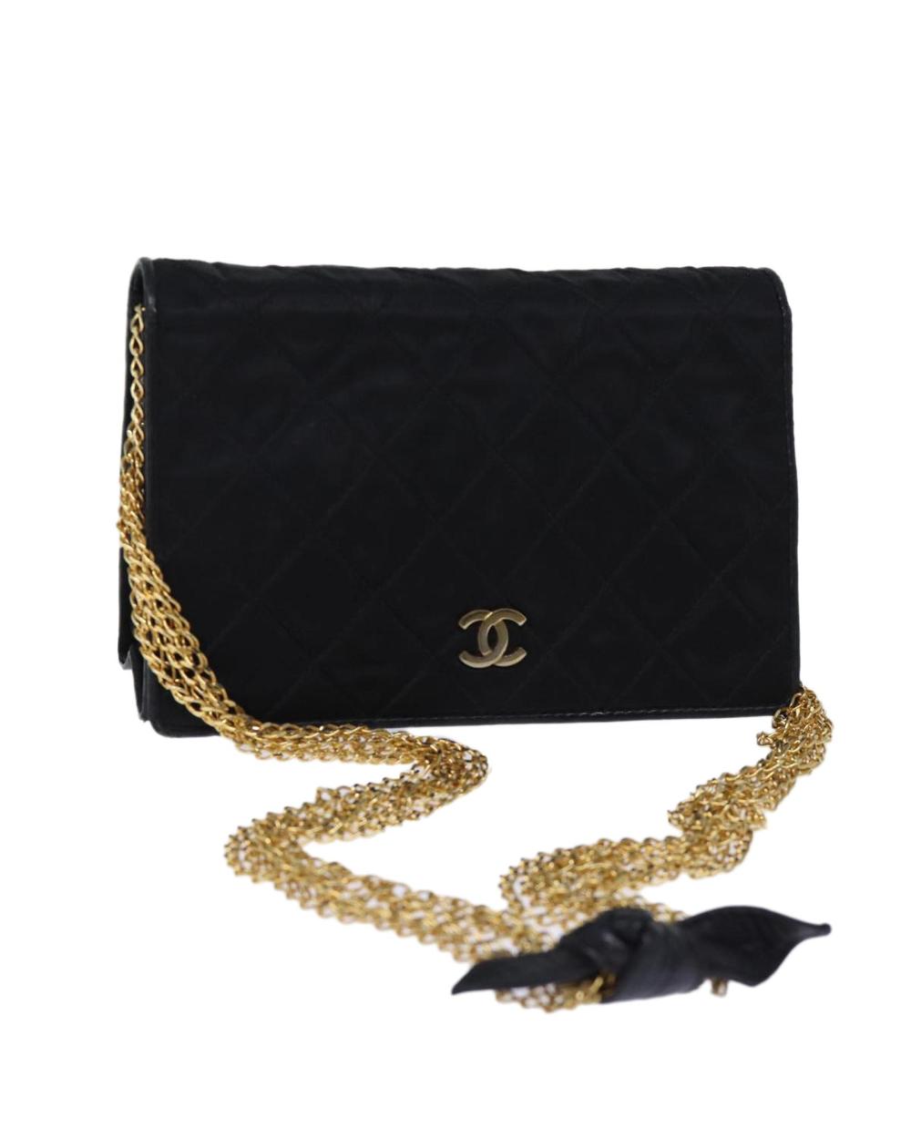 Black Silk Chanel Shoulder Bag