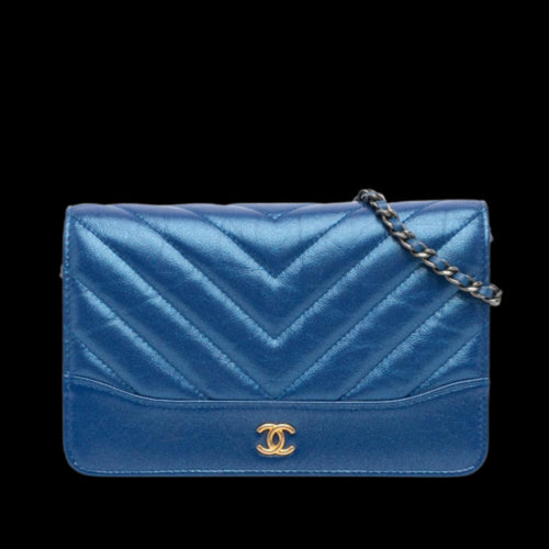 Blue Leather Chanel Wallet On Chain