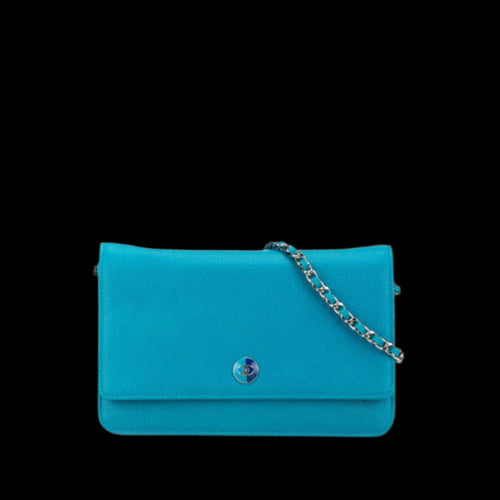 Blue Leather Chanel Wallet On Chain