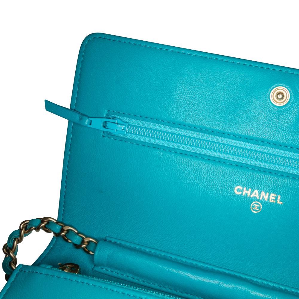 Blue Leather Chanel Wallet On Chain