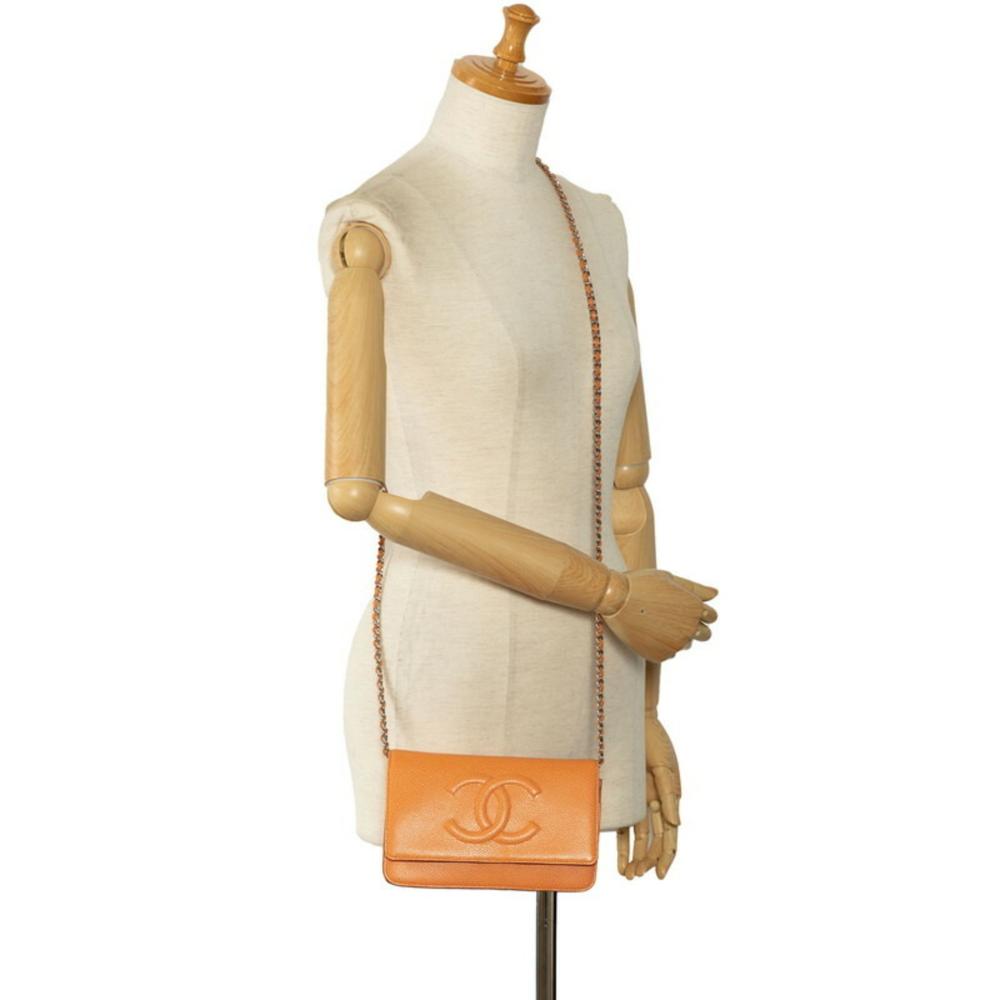 Brown Fabric Chanel Wallet On Chain