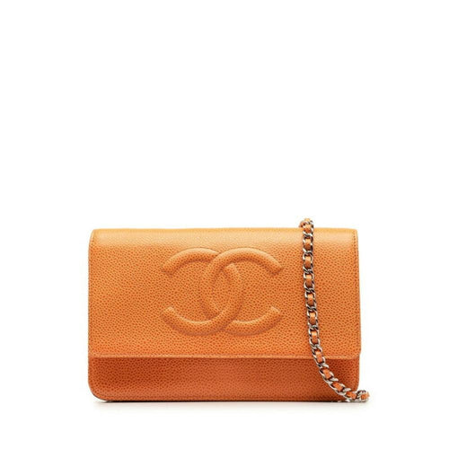 Brown Fabric Chanel Wallet On Chain