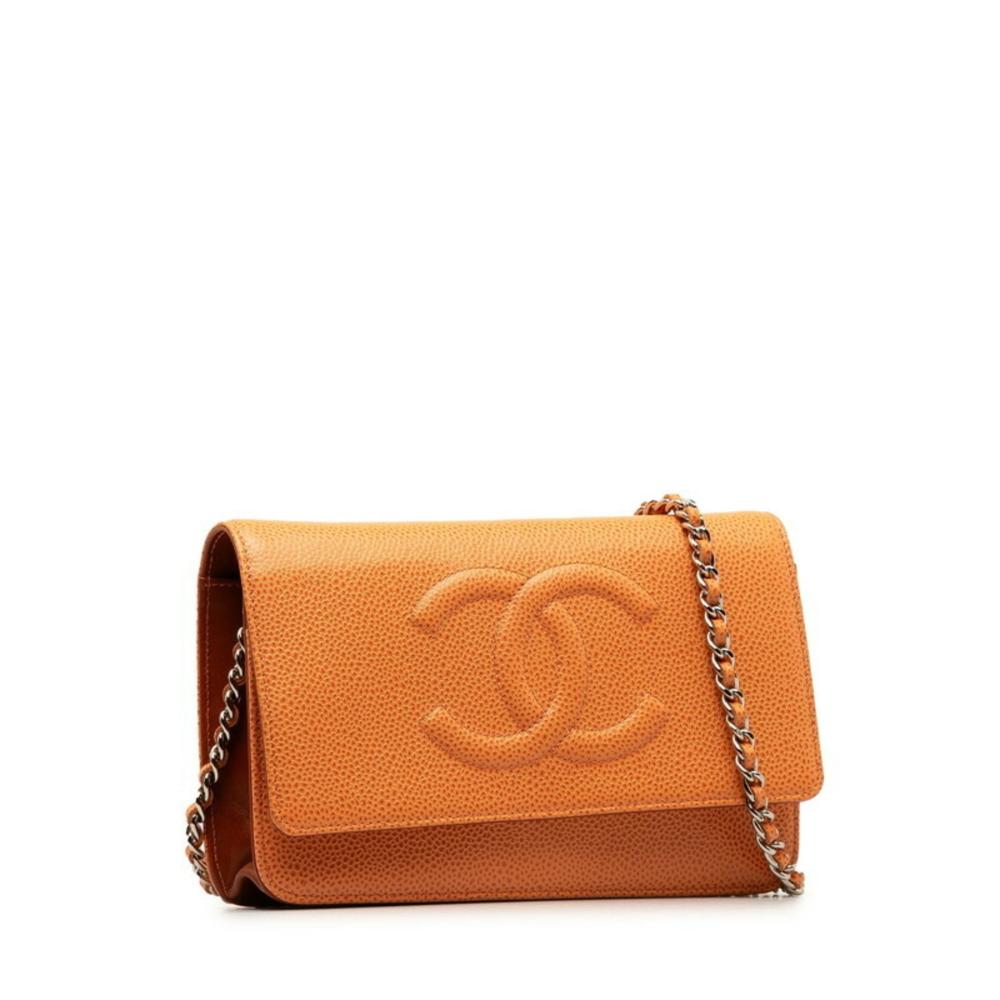 Brown Fabric Chanel Wallet On Chain