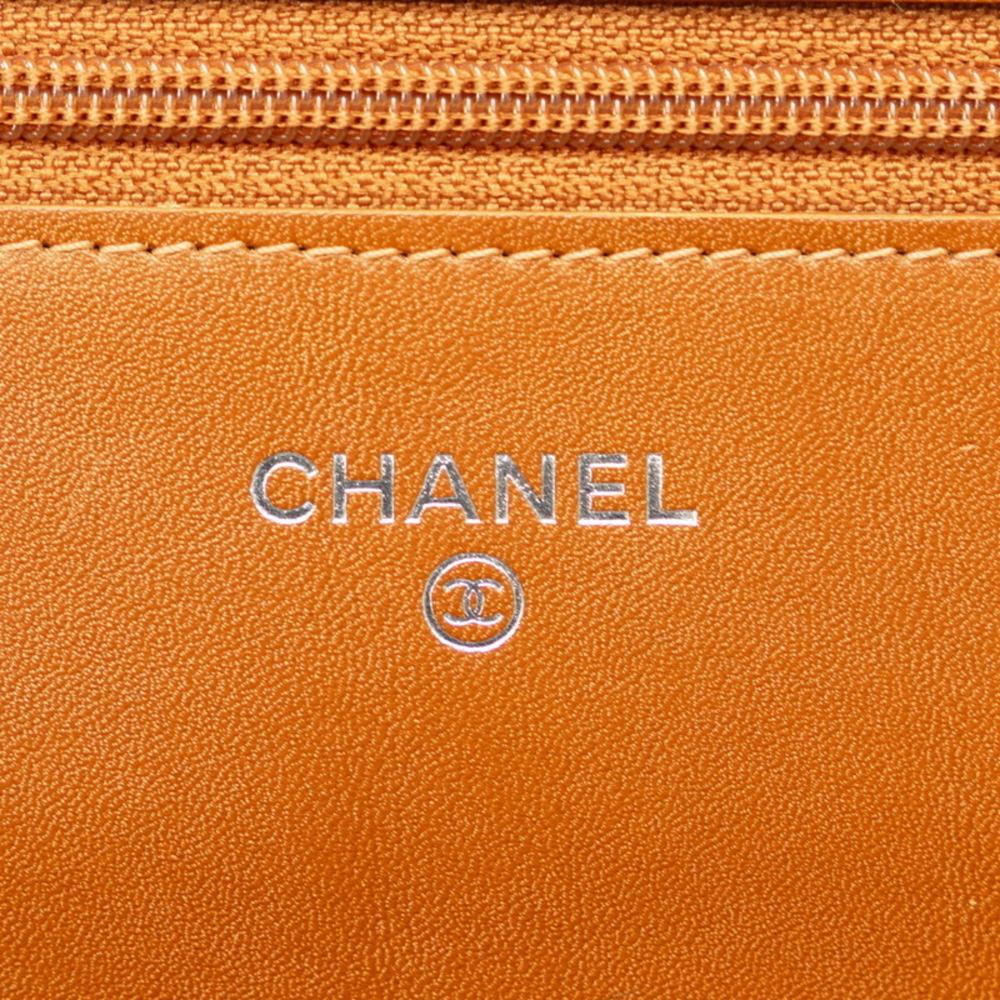 Brown Fabric Chanel Wallet On Chain