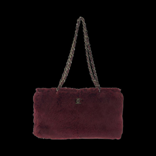 Burgundy Fabric Chanel Shoulder Bag