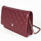 Burgundy Fabric Chanel Wallet On Chain
