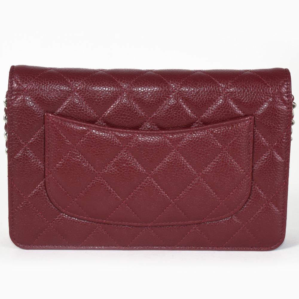 Burgundy Fabric Chanel Wallet On Chain