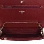 Burgundy Fabric Chanel Wallet On Chain