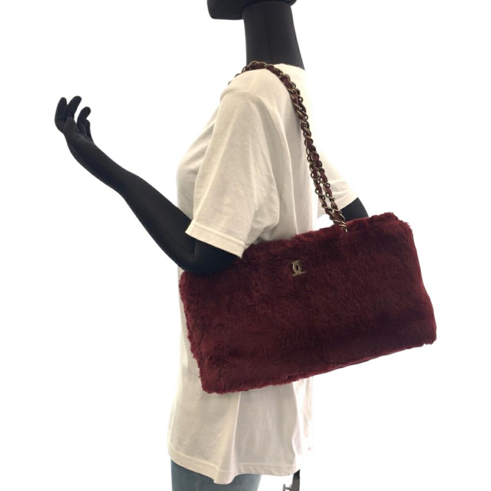 Burgundy Fabric Chanel Shoulder Bag