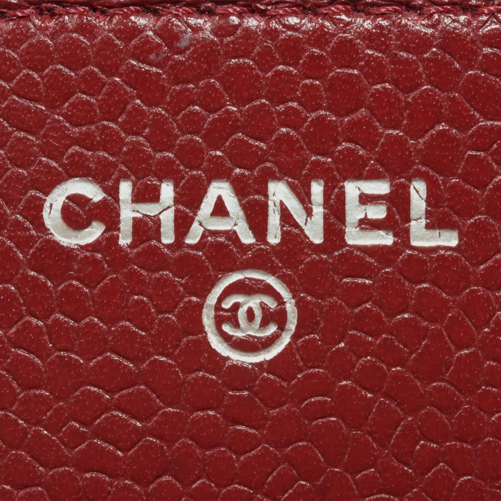 Burgundy Fabric Chanel Wallet On Chain