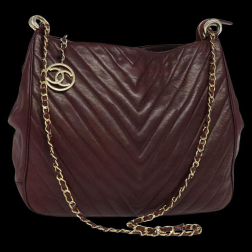 Burgundy Leather Chanel Shoulder Bag