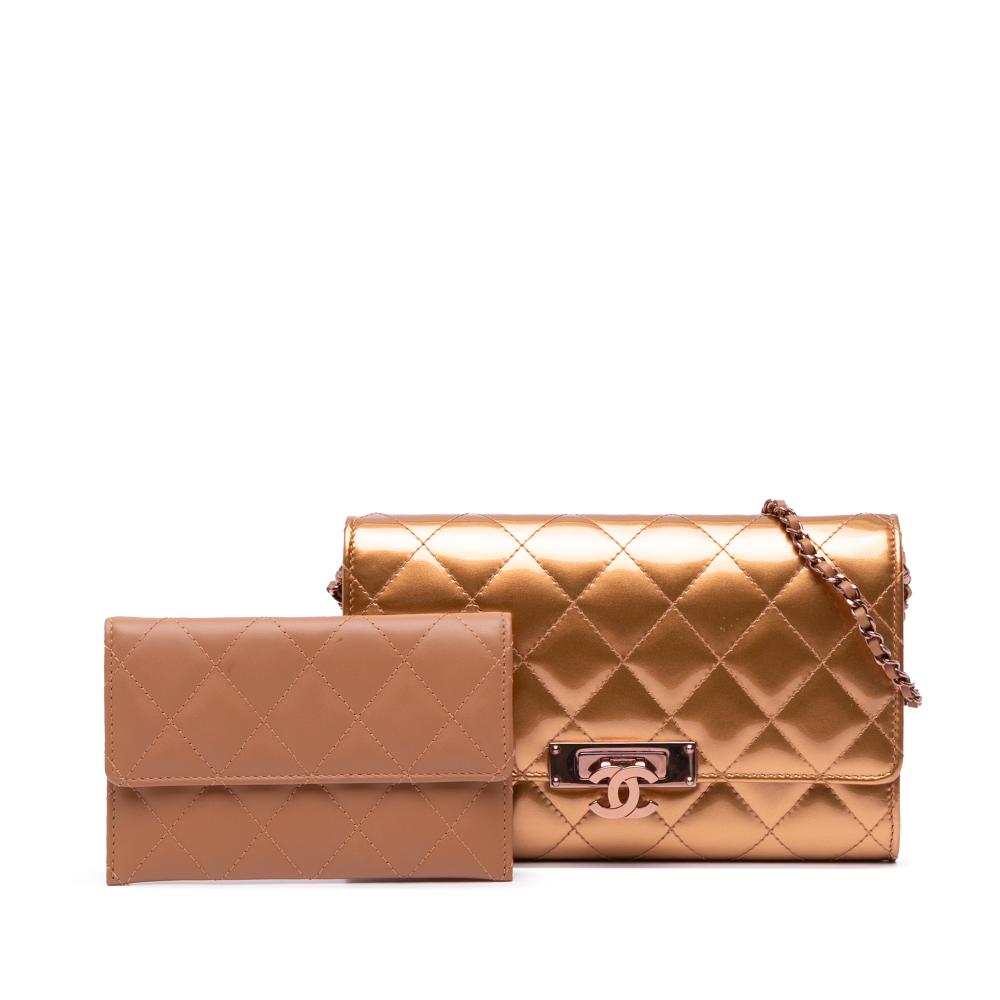 Gold Leather Chanel Wallet On Chain