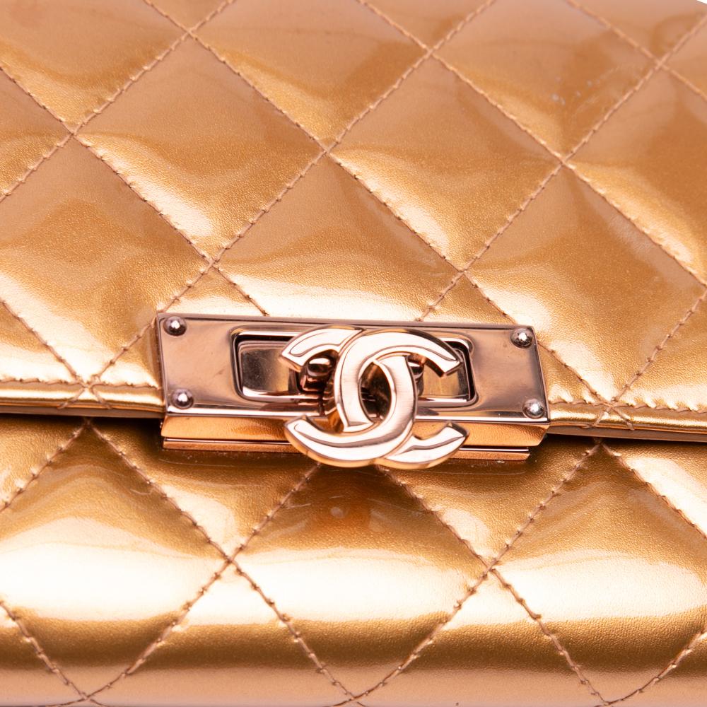 Gold Leather Chanel Wallet On Chain