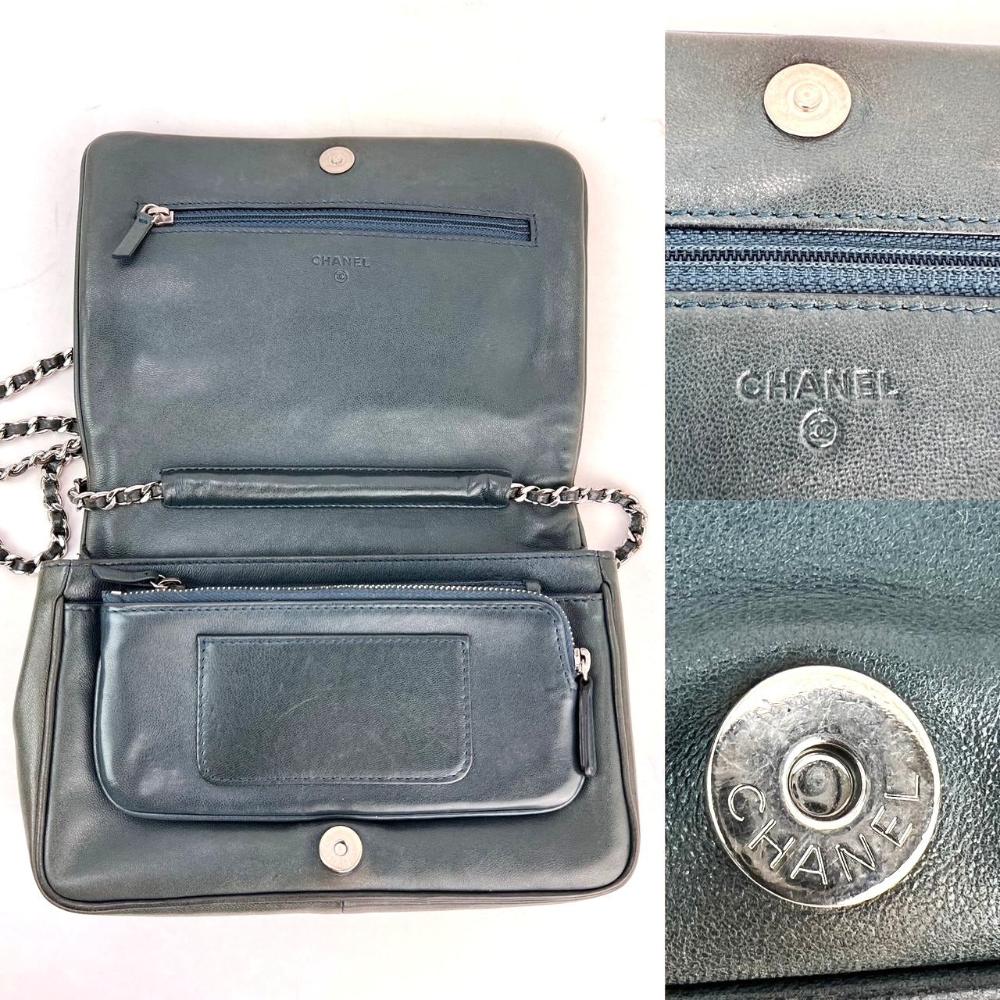 Green Leather Chanel Wallet On Chain