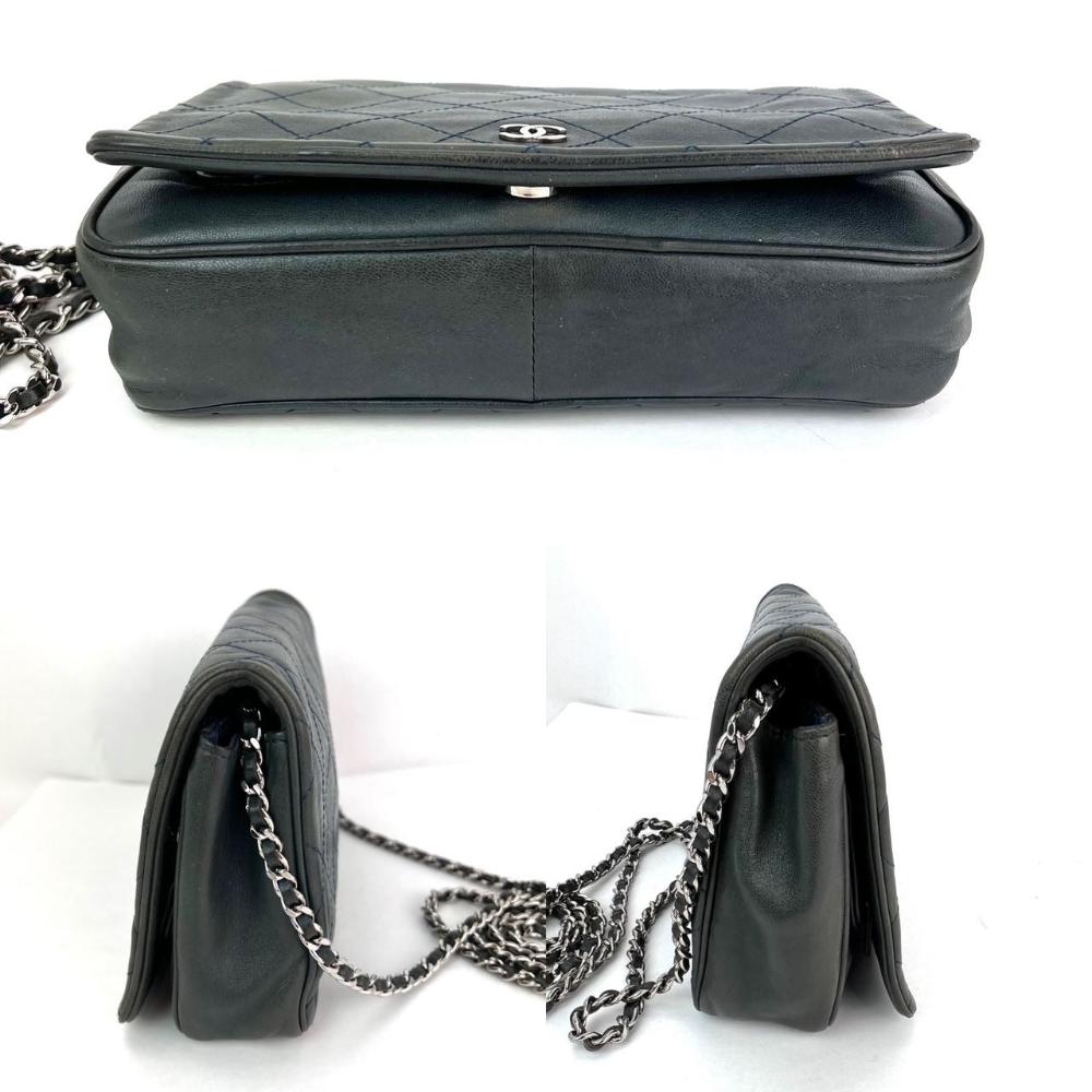 Green Leather Chanel Wallet On Chain