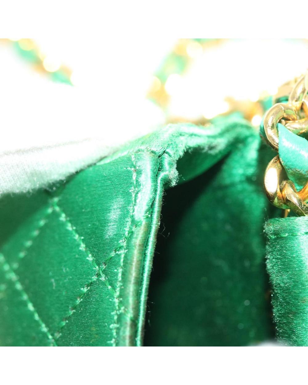 Green Satin Chanel Shoulder Bag