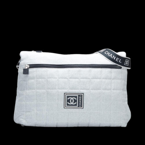 Grey Cotton Chanel Crossbody Bag