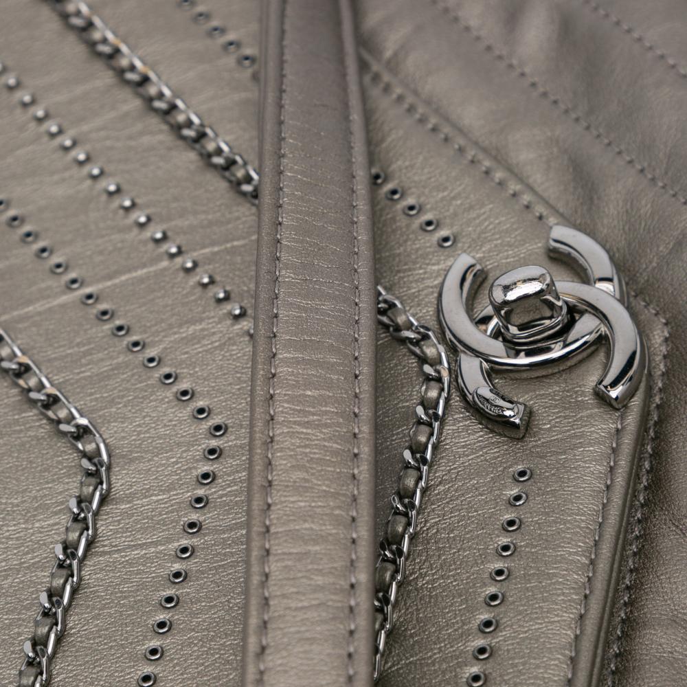 Grey Leather Chanel Flap Bag